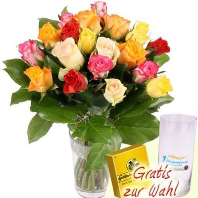 20 Rosen mit Vase / Rosenstrauß im Farb-Mix von Blumenfee auf blumen.de